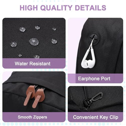 Backpack for Men Women,VASCHY Classic Water-resistant Lightweight Travel School Backpack Casual Daypack - color: Black Purple