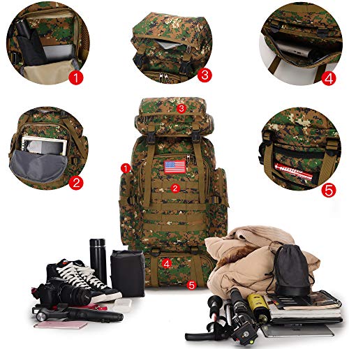 70l Hiking Backpack for Men Waterproof Military Camping Rucksack Travel Daypack - color: Junglecamouflage