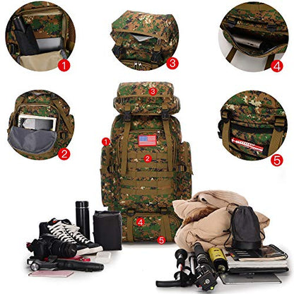 70l Hiking Backpack for Men Waterproof Military Camping Rucksack Travel Daypack - color: Junglecamouflage
