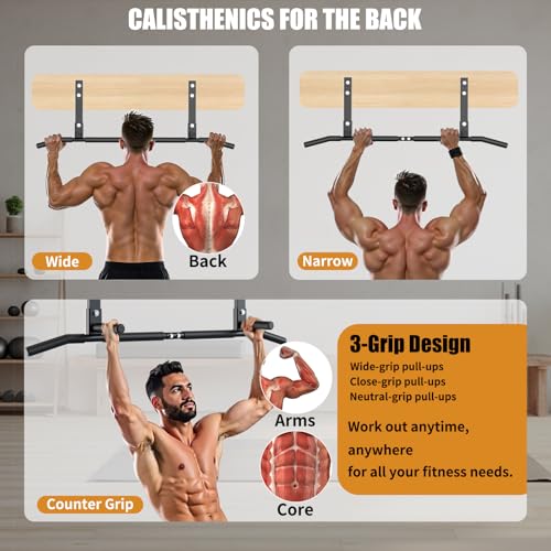 Pull Up Bar, 42"Wide-Grip PullUp Bar Upgrade，Pull Up Bar Suitable for Wooden Beams and Concrete Beams Efficiently Targets More Muscle Groups，Pullup Bar Anti-Slip Grip Treatment，Easy Installation