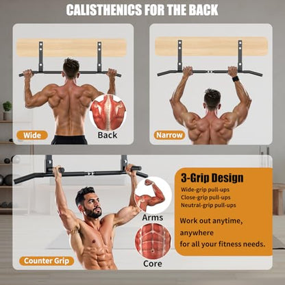 Pull Up Bar, 42"Wide-Grip PullUp Bar Upgrade，Pull Up Bar Suitable for Wooden Beams and Concrete Beams Efficiently Targets More Muscle Groups，Pullup Bar Anti-Slip Grip Treatment，Easy Installation