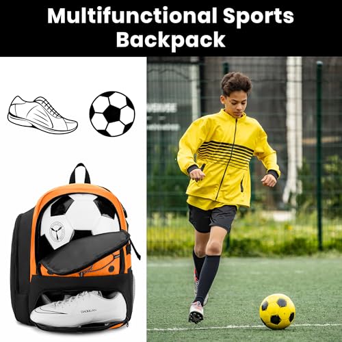 Soccer Backpack with Ball Holder,Youth soccer Bag for Basketball,Volleyball-Includes Separate Shoe Compartment&and Insulation (Orange) - color: Orange