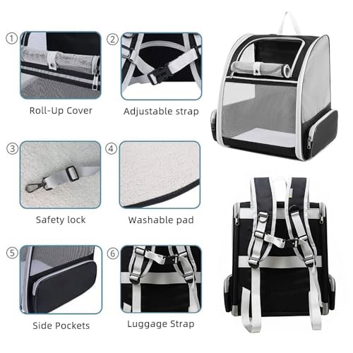 Cat Carrier Soft Sided Pet Carrier Backpack Airline Approved cat Bag for Cats & Dogs - Collapsible, 270° Breathable Design with 1 Pet Poop Bag+ 5 Leak-Proof Pee Pads, Ideal for Small/Medium Pets