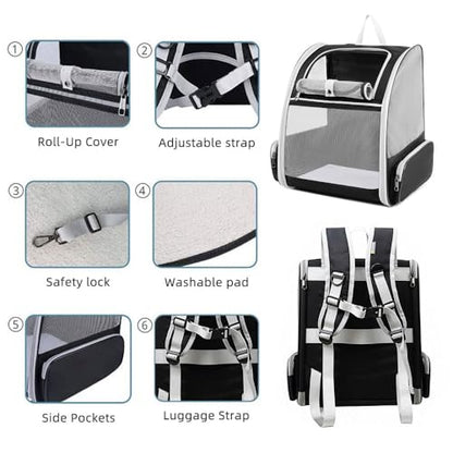 Cat Carrier Soft Sided Pet Carrier Backpack Airline Approved cat Bag for Cats & Dogs - Collapsible, 270° Breathable Design with 1 Pet Poop Bag+ 5 Leak-Proof Pee Pads, Ideal for Small/Medium Pets
