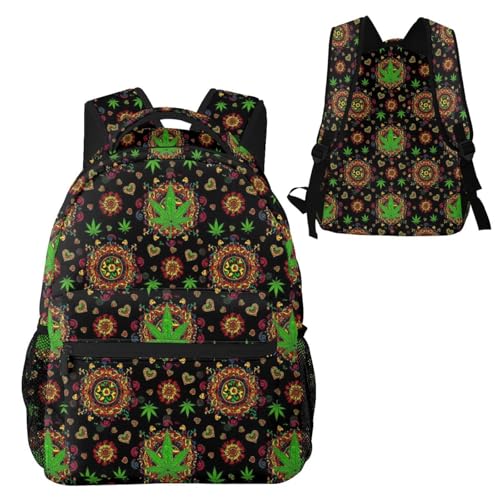 Stylish Travel Backpack Trippy Green Weedleaf Leaf Art, Commuter Daypack with Laptop Compartment for Work, Trips and Gym - color: Pattern (14)