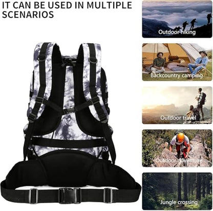 50L Military Tactical Backpack 3 Day Assault Pack Molle Daypack Hiking Backpack for Men and Women - color: Blackwhite Tie-dye