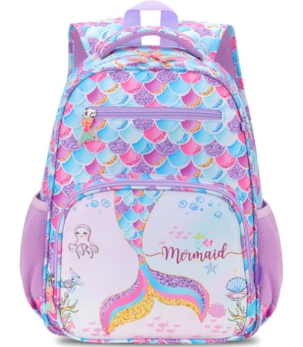 RHCPFOVR Kids Backpack for Girls - Girls Backpack 3-8 Ages Mermaid for Kids 15 Inch School Bookbag for Kindergarten Elementary School Bookbag for Girl 1st 2nd Grade - style: Mermaid