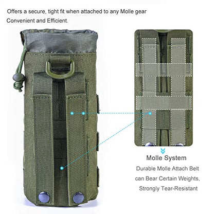 Upgraded Tactical Drawstring Molle Water Bottle Holder Tactical Pouches - color: Army Green