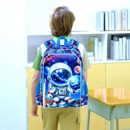 3Pcs Space Backpack for Boys, 16" Astronauts Bookbag with Lunch Box, Kids School Backpacks Set for Elementary Preschool Kindergarten (Blue) - color: Astronaut Blue 01