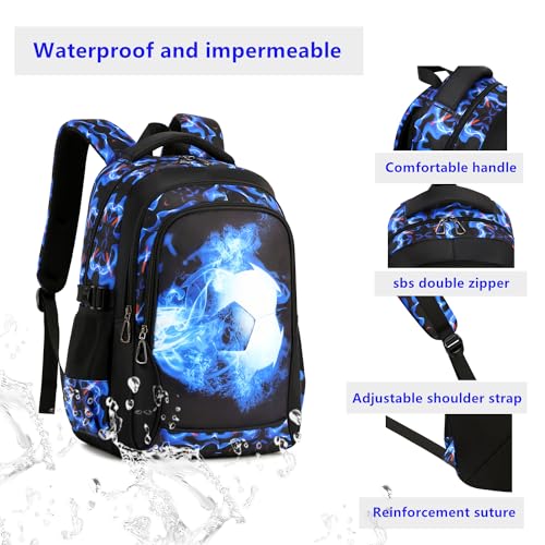 mezhsa Boys Backpack Kids Bookbag Durable Elementary Middle School Bags Soccer 18in (X-Blue) - color: X-blue