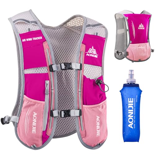 Azarxis Hydration Running Vest Backpack Pack 5L 5.5L for Women and Men Jogging Trail Race Marathon Cycling Hiking - color: #1 Rose Red (5L) - with a Soft Flask (500ml)