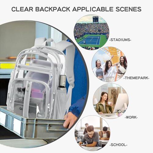 Cusangel XL TPU Clear Backpack Heavy Duty for Stadiums,18in School Bookbag Teens 15+ boys Girls and Adults Multi-Pocket Design & Reinforced Stitching(Grey-18inch) - color: Grey-18inch