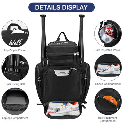WOLT Basketball Bag Backpack with Separate Ball Compartment and Shoes Pocket, Gym Bags for Men, Large Sports Bag for Basketball, Soccer, Volleyball, Baseball - color: Black