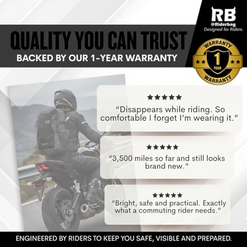 riderbag Reflective Motorcycle Backpack, Hi Viz Commuter Riding Bag | Designed by Riders for Everyday Rides with Laptop Compartment and Helmet Net. Built to Help You Be Seen. - color: Black