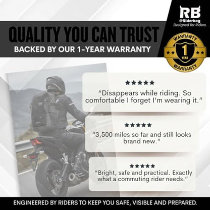 riderbag Reflective Motorcycle Backpack, Hi Viz Commuter Riding Bag | Designed by Riders for Everyday Rides with Laptop Compartment and Helmet Net. Built to Help You Be Seen. - color: Black