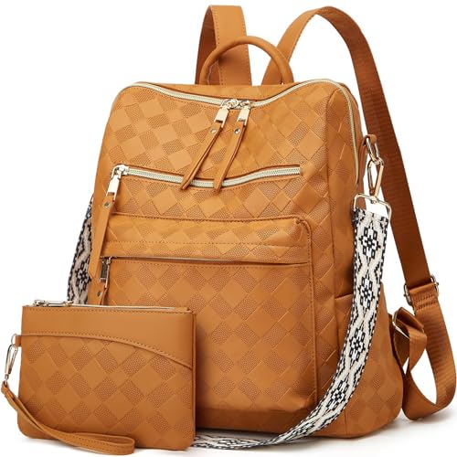 Makes Backpack Purse for Women PU Leather Travel Satchel Handbag Convertible Design Bag with Purse 2 Piece - color: Brown Square