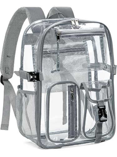 Clear Backpack Heavy Duty for Women Men Boys Girls, Large Clear Bookbag See Through Backpack for School College - color: 13-2#grey-3m Reflective Strips