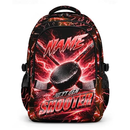 Boys Backpack for School, 17 Inch Kids Hockey Backpack with 3 Compartments - Lightweight Ice Hockey Bookbag for College Students, Reflective Ergonomic Design - color: Red