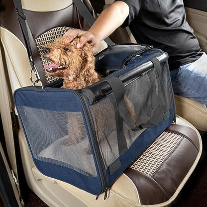 GAPZER Medium Cat Carrier Large Cat 15 lbs+ Soft Pet Carrier Small Puppy/Ventilated 2 Kittens Car Travel Bag Case/Comfy Big Maine Coons 25 Pounds/Soft-Sided Mesh Kitty Products Dark Blue - color: Navy
