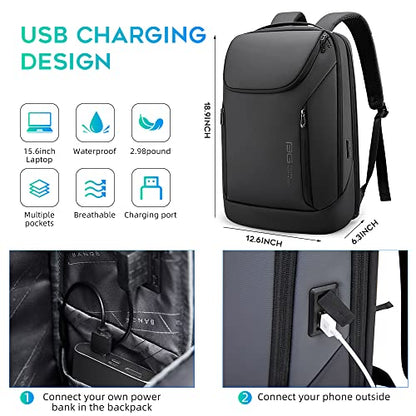 BANGE Business Smart Backpack Waterproof fit 15.6 Inch Laptop Backpack with USB Charging Port,Travel Durable Backpack - color: Black