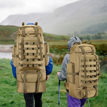 70L/100L Camping Hiking Backpack with Rain Cover, Expandable Large Military Tactical Backpack, Waterproof Molle Racksack Travel Backpacking Daypack for Climbing Trekking (Khaki) - color: Khaki