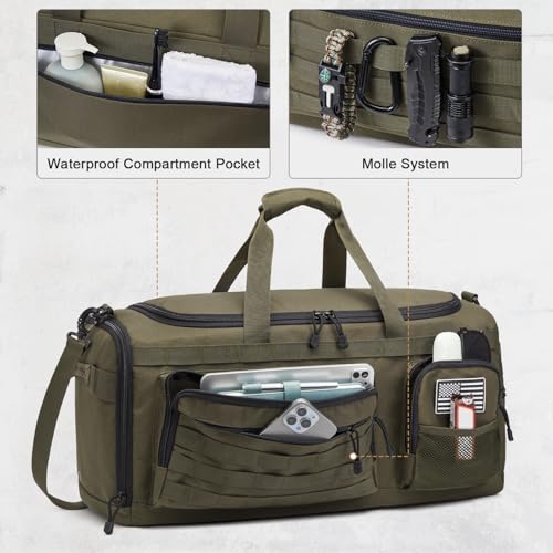 G4Free 3-in-1 Travel Duffle Bag for Men and Women, 50L Large Gym Sports Bags Tactical Military Duffle Backpack with Shoes Compartment and Wet Pocket (Dark Tan) - color: Dark Tan