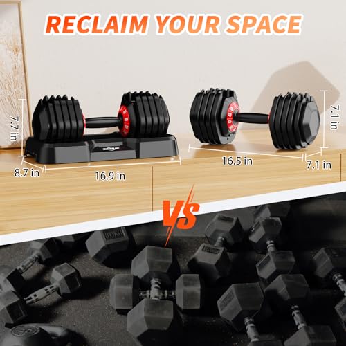 Adjustable Dumbbell Set of 2, 50LBS/100LBS Weights Dumbbell Set with Storage Box, 25lbs/50lbs Pair Adjustable Weights with Anti-slip Silicone Grip, 5-in-1/10-in-1 Quick-Lock Hand Weight Set For Home Gym Suit both Men and Women - color: 50LBS Pair(Total 10
