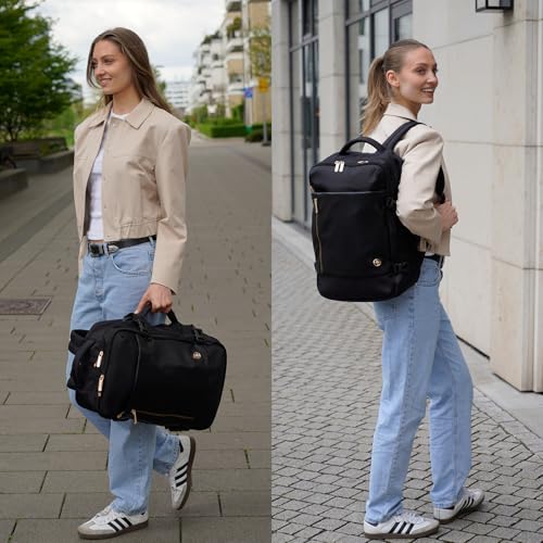 Swissdigital Design Travel Laptop Backpack for Women, 36L Carry On Backpack with USB Charging Port, RFID Protection & Wet-Dry Separation, TSA Friendly Fits 16 Inch Laptop, Black | SD1749-01 - color: Black