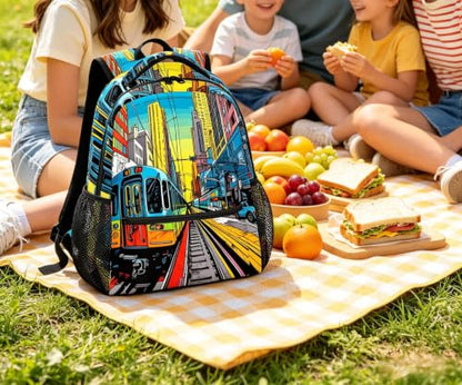 Pardick City Subway Rail Backpacks Travel Backpack for Women Men Waterproof Bookbag Laptop Backpack with Compartment Traveling Back Pack for Work, Gym - color: City Subway
