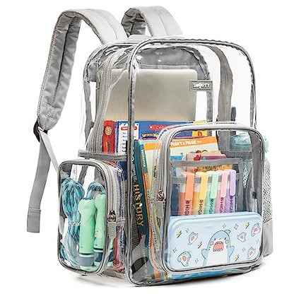 J.CARP Clear Bag Heavy Duty Backpack Durable Transparent See Through Bag - color: Large, Grey