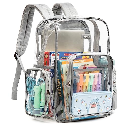 J.CARP Clear Bag Heavy Duty Backpack Durable Transparent See Through Bag - color: Large, Grey