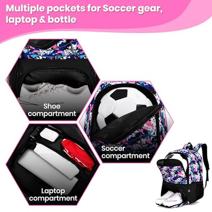 Hsmihair Soccer Bag-Soccer Backpack&Backpack for & Football Volleyball & Basketball,with Ball Compartment and Separate Cleat - color: PinkCamo