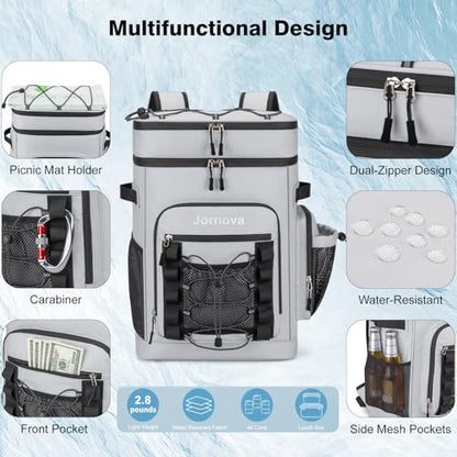 Insulated Cooler Backpack, 35L Leakproof Backpack with Double Compartments for Men & Women, Large Lunch Cooler for Camping, Beach, Travel, Picnic, Up to 48 Cans - color: Gray