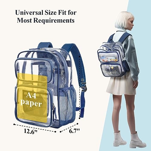 PACKISM Clear Backpack for School - 17 inch Large Heavy Duty Bookbag, Reinforced See Through PVC Transparent Backpack - color: Dark Blue, style: Daypack Backpacks