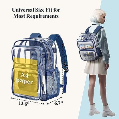 PACKISM Clear Backpack for School - 17 inch Large Heavy Duty Bookbag, Reinforced See Through PVC Transparent Backpack - color: Dark Blue, style: Daypack Backpacks