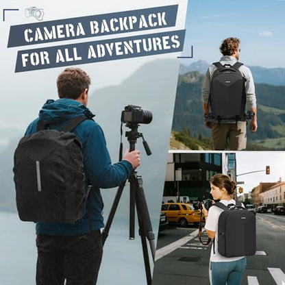 RAINSMORE Camera Backpack Hard Shell for DSLR/SLR Waterproof Camera Bag with Laptop Compartment 15.6 Inch Professional Camera Case with Rain Cover Photography Backpack Bag with Camera Lens Case Black - color: Black
