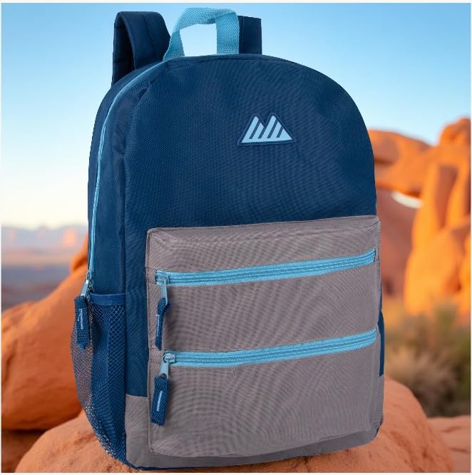 Summit Ridge Colorful Big Backpack for School Kids, Multi Pocket Backpack for Elementary, Middle School Girls, Boys with Padded Straps (Navy/Grey) - color: Navy/Grey