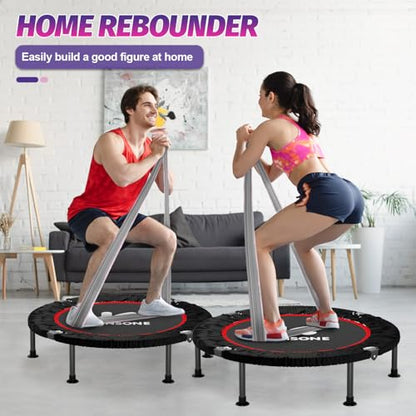 K KENSONE 40" Mini Flodable Spring Rebounder Trampoline for Adults, Small Exercise Trampoline for Indoor Workout and Fitness, Purple Resistance Band Included, Max Load 330 LBS - size: 40"(Gray Resistance Band), style: Without Bar