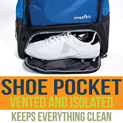 Athletico Youth Soccer Bag - Soccer Backpack & Bags for Basketball, Volleyball & Football | Includes Separate Cleat and Ball Compartment - color: Blue
