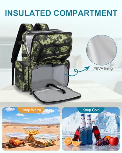 HXLGMD Fishing Backpack with Rod Holders, 43L Large Water Resistant Tackle Bag Storage Gear and Equipment with Cooler for Men Fishing, Camping, Hiking, Green - color: Green Camo
