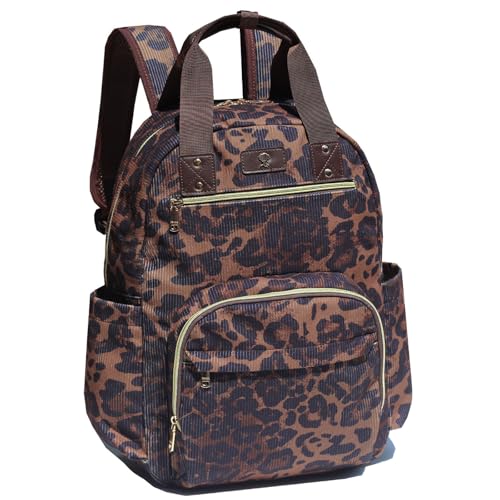 ESVAN Diaper Bag Backpack, Large Capacity Multifunction Baby Essentials Fashion Travel Pack Linen Canvas office Laptop Bag (Corduroy leopard print) - color: Corduroy Leopard Print