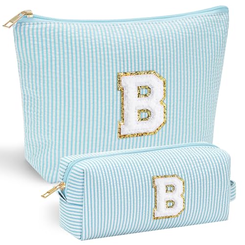 YOOLIFE 2 Travel Makeup Bags for Women - Cute Makeup Bag Makeup Bag Organizer Make Up Bag Travel Essentials Makeup Bag Personalized Gifts Friend Gifts for Women Teenager Bridesmaids Letter B - color: Light Green, style: B