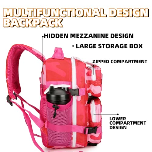 9L Mini Tactical Backpack for Men and Women Tactical Backpack Small for Hiking Small Tactical Bag Fitness Pack - color: Rose Red Cp