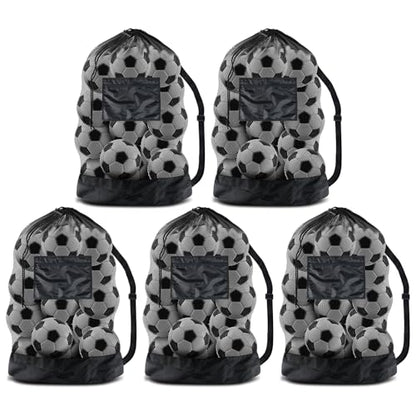 BROTOU Extra Large Soccer Ball Net Bag, 40" x 30" Drawstring Mesh Ball Bag with Zipper Pocket, Sports Equipment Bag for Gym, Cloth, Beach, Swimming Gears - color: Black-5pcs-Durable Upgraded