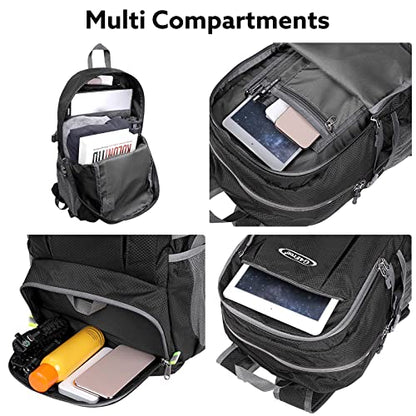 G4Free 40L Lightweight Packable Hiking Backpack, Waterproof Travel Daypack - color: Black