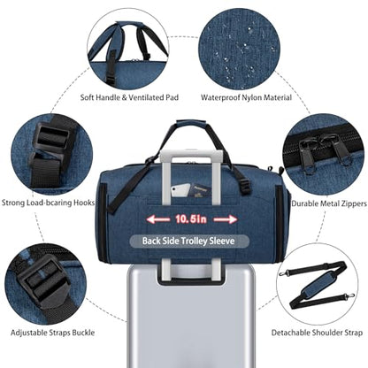 Convertible Garment Bags for Travel - Carry on Garment Duffle Bag with Backpack Straps for Men Women, 4 in 1 Large Travel Duffel Bags with Shoes Compartment Hanging Suit Dress Weekender Bag 3pcs Set - color: C-Blue