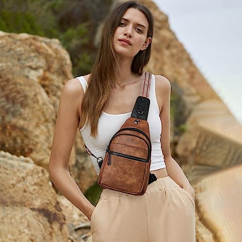 LATMAP 7L Sling Bag For Women Faux Leather Anti Theft Small Casual Daypack Backpack Fanny Pack Crossbody Chest Bags Purse Waterproof - color: 7l-brown W/ Black Trim
