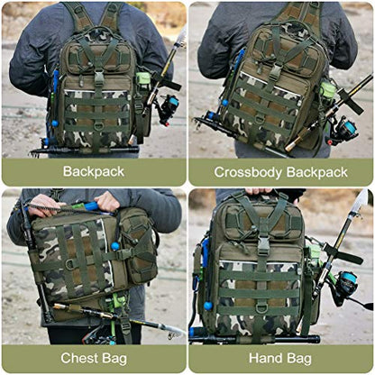 BLISSWILL Outdoor Tackle Bag - Large Water-Resistant Fishing Backpack - color: J：army Green Camouflage, style: Large(16*12*6 Inch)