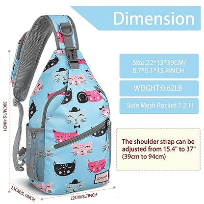 ZOMAKE Sling Bag,Small Crossbody Sling Backpack,Water Resistant Shoulder Daypack for Travel,Anti Thief Chest Bag for Hiking(Cat'S Head Light Blue) - color: Cat's Head Light Blue