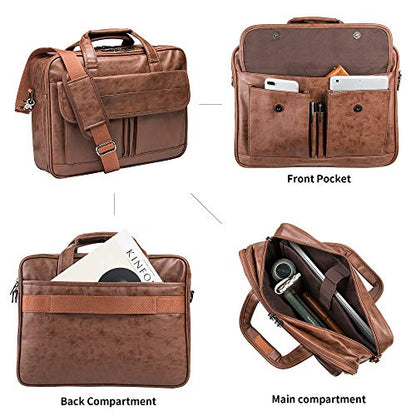 seyfocnia Men's Business Travel Briefcase Leather Handmade Messenger Bags Laptop Bag - color: Brown, size: 15.6inch
